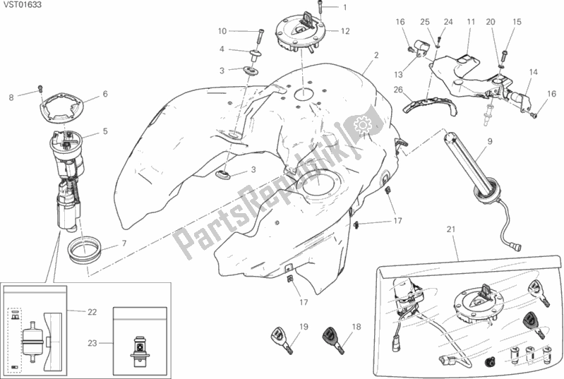Alle onderdelen voor de Benzinetank van de Ducati Multistrada 950 Brasil 2019